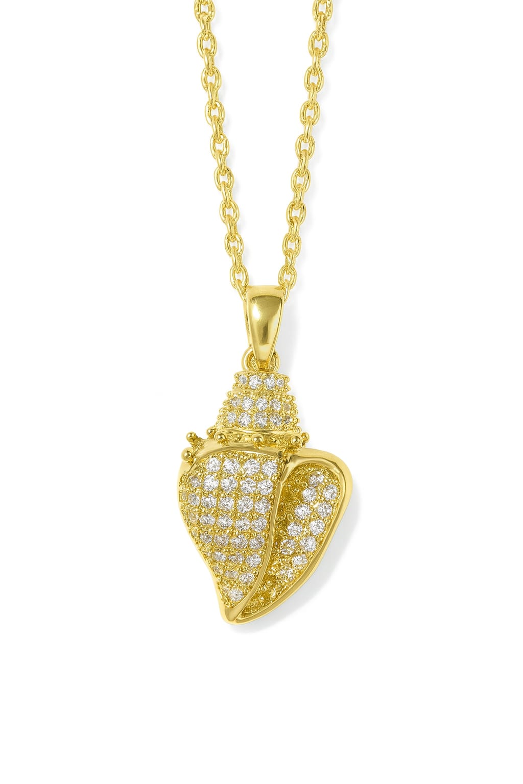 Stainless Steel Crystal Pavé Seashell Pendant Necklace – Gold