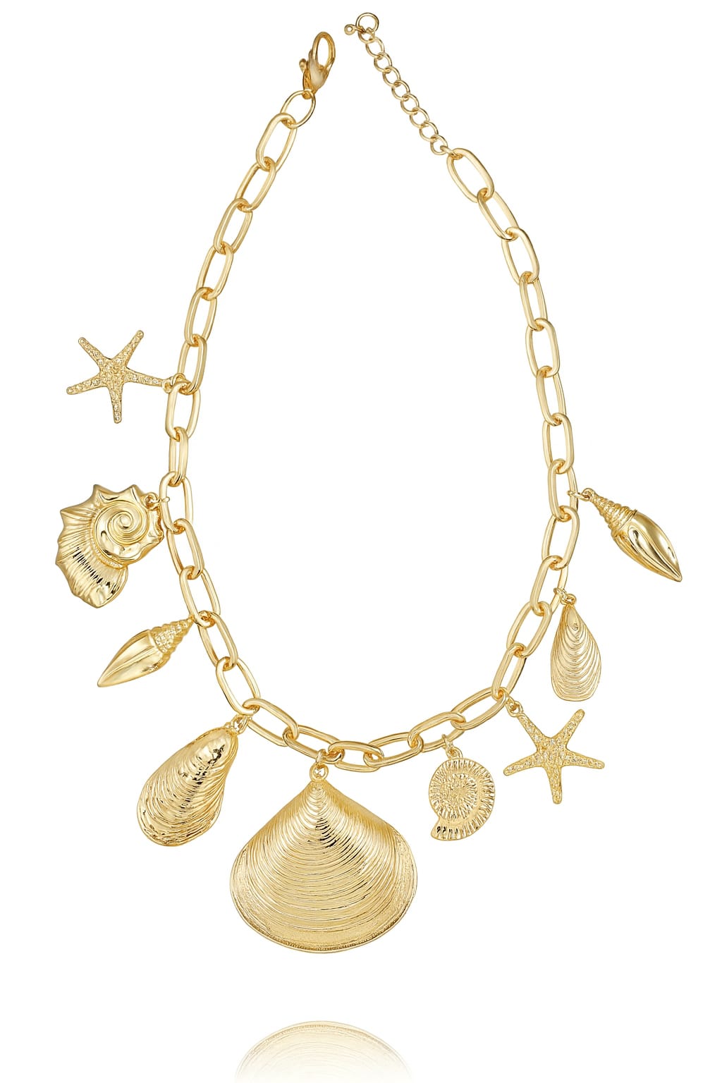 Zinc Alloy Shell & Starfish Charm Necklace – Gold