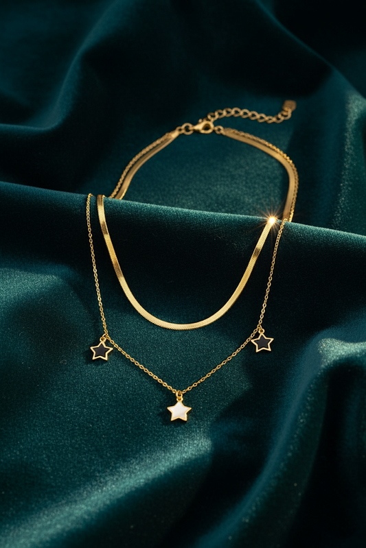 Stainless Steel Double-Layer Star Necklace – Gold