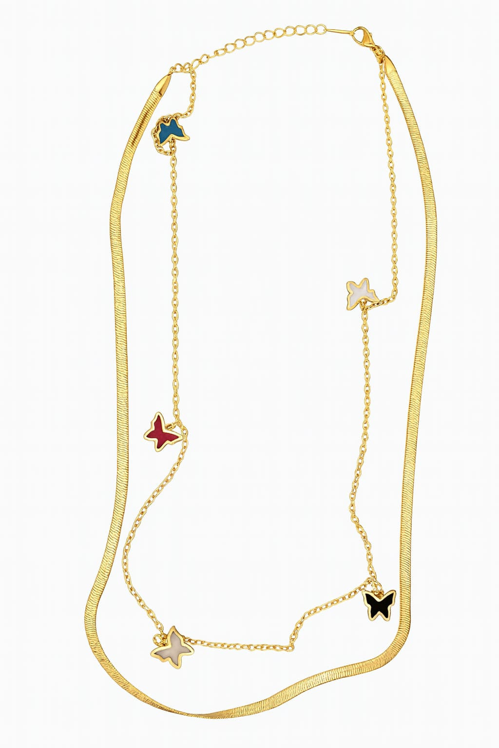 Stainless Steel Layered Butterfly Charm Necklace – Gold