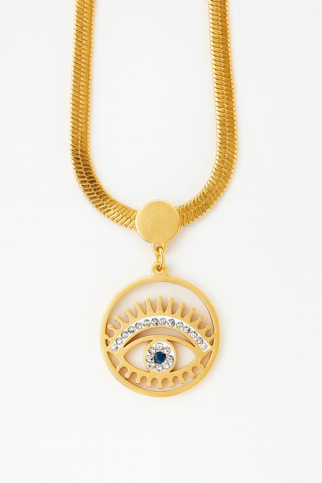 Stainless Steel Crystal Evil Eye Pendant Necklace – Gold