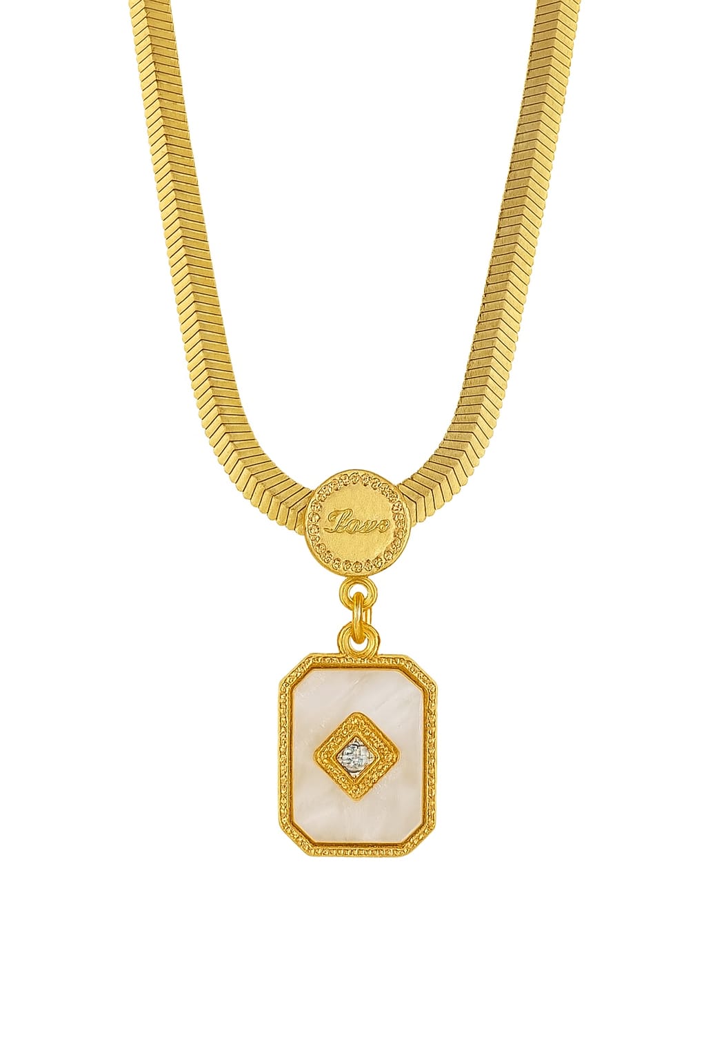 Stainless Steel Square Pendant Necklace – Gold