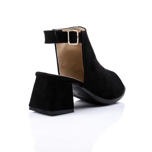 Faux Leather Slingback Block Heel Shoes - Black