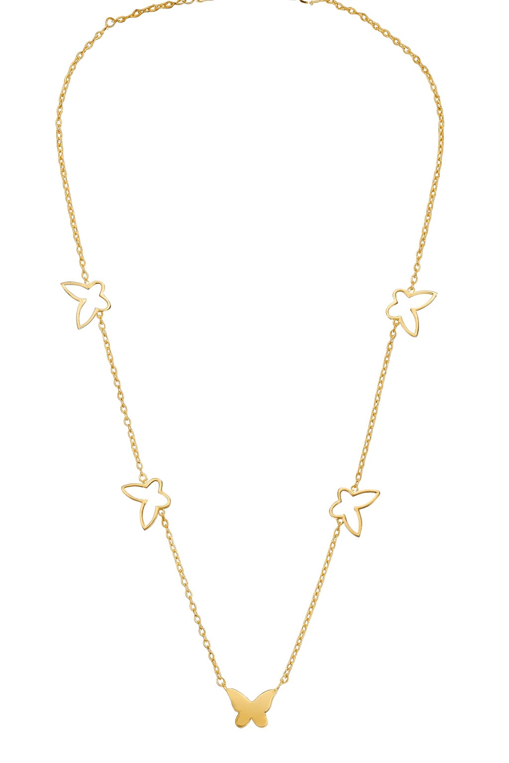 Stainless Steel Multi Butterfly Charm Necklace – Gold