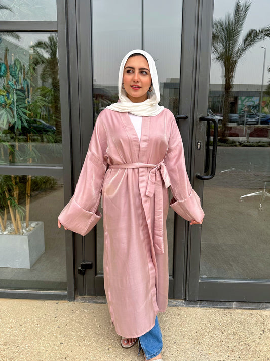 Metallic Satin Plain Kaftan – Dusty Pink