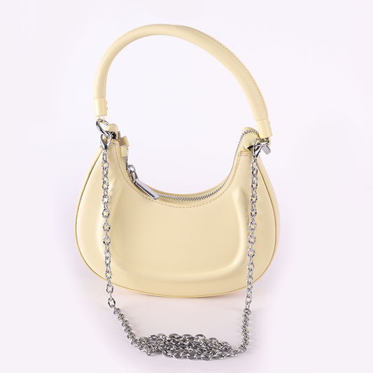 Faux Leather Pearl Chain Shoulder Bag – Yellow