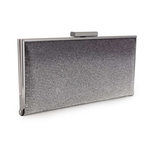 Rhinestone Hardcase Clutch with Chain Straps - Black