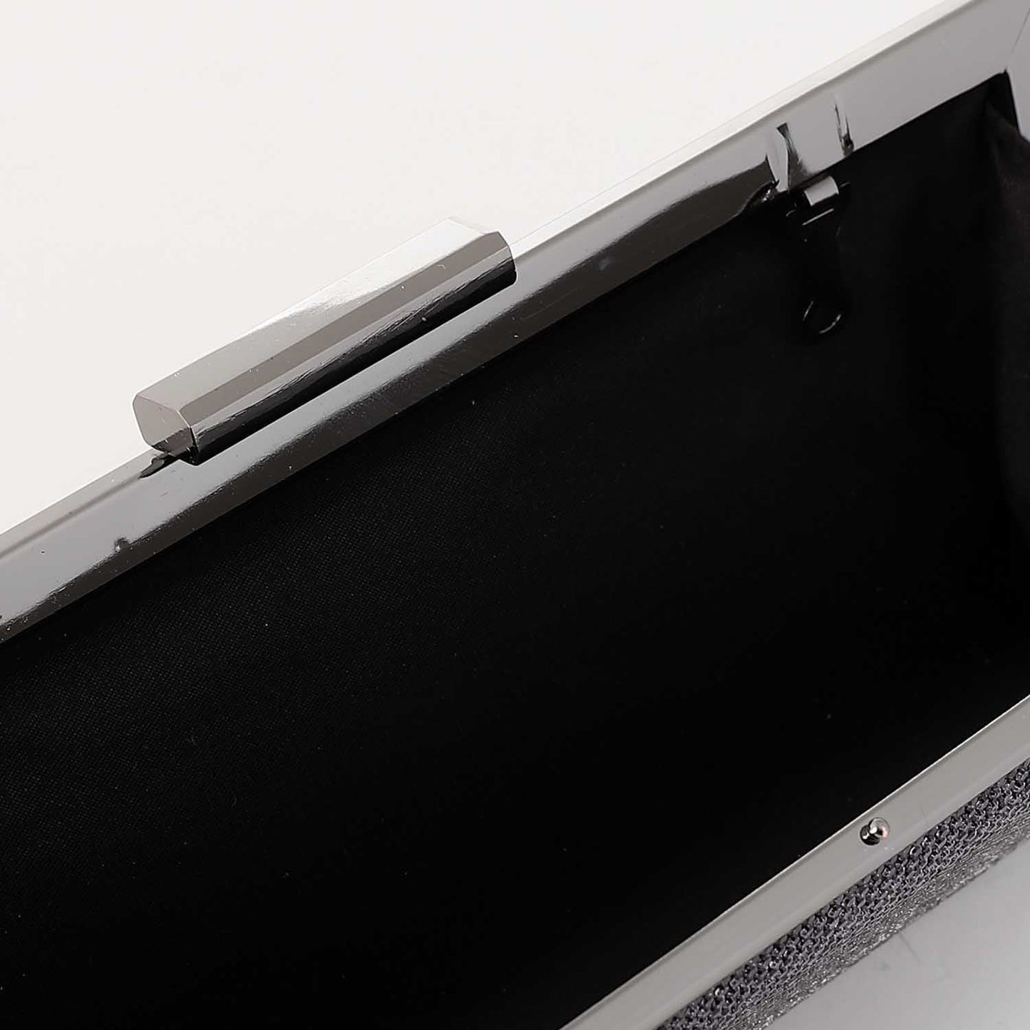 Rhinestone Hardcase Clutch with Chain Straps - Black