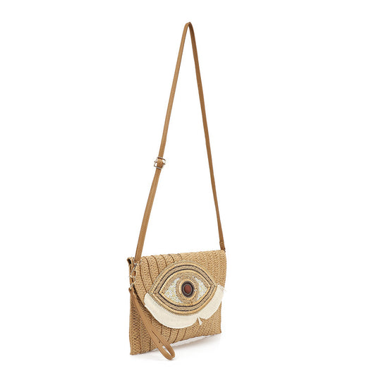 Straw Clutch Eye Bag - Brown