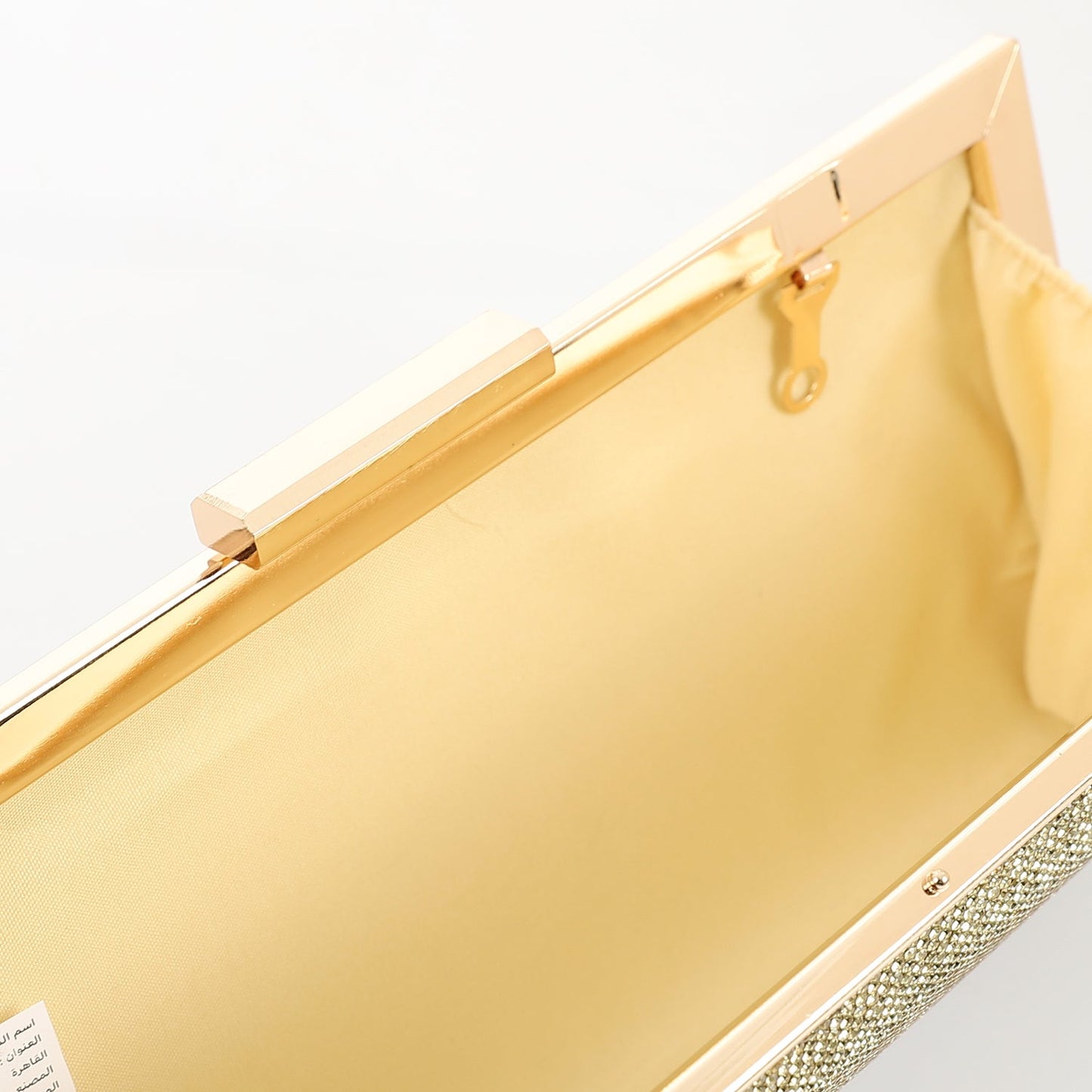 Synthetic Rhinestone Hardcase Clutch – Gold