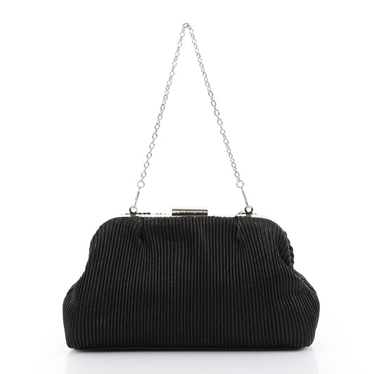Satin Pleated Pattern Evening Bag – Black