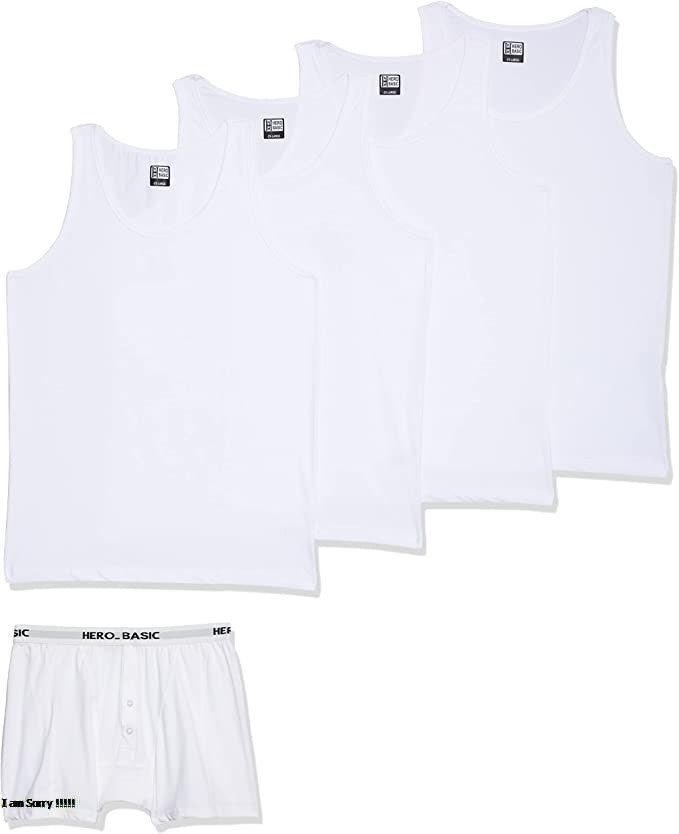 Cotton Solid Tank Top Set of 4 with Free Boxer – White
