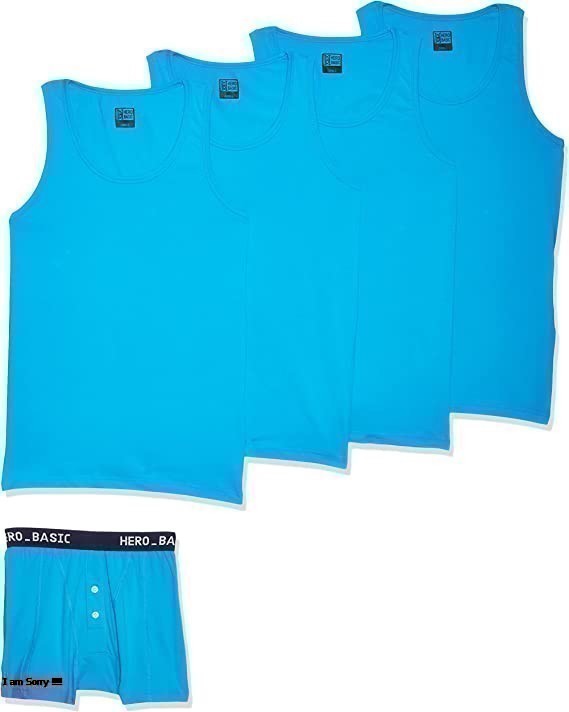 Cotton Solid Tank Top Set of 4 with Free Boxer – Turquoise