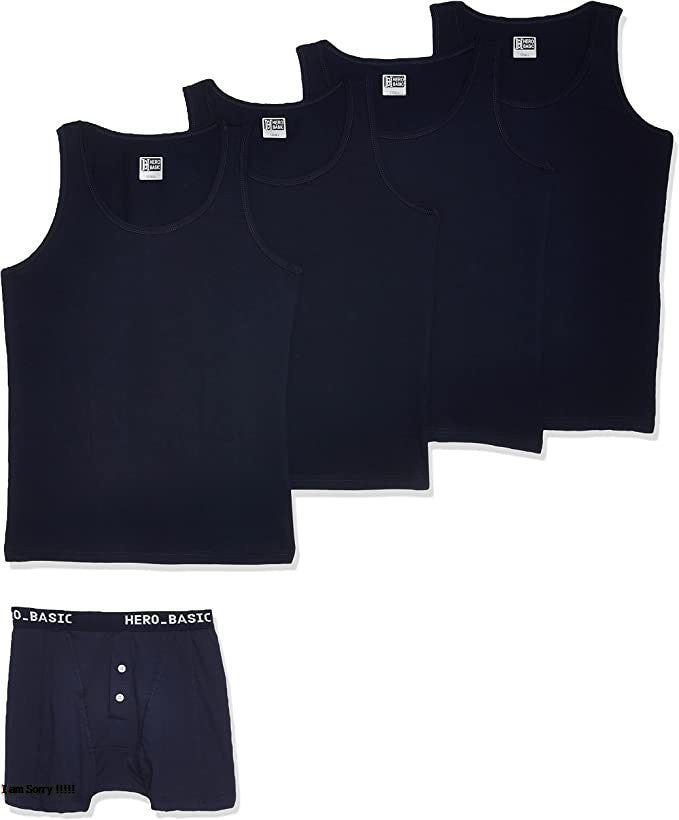 Cotton Solid Tank Top Set of 4 with Free Boxer – Navy