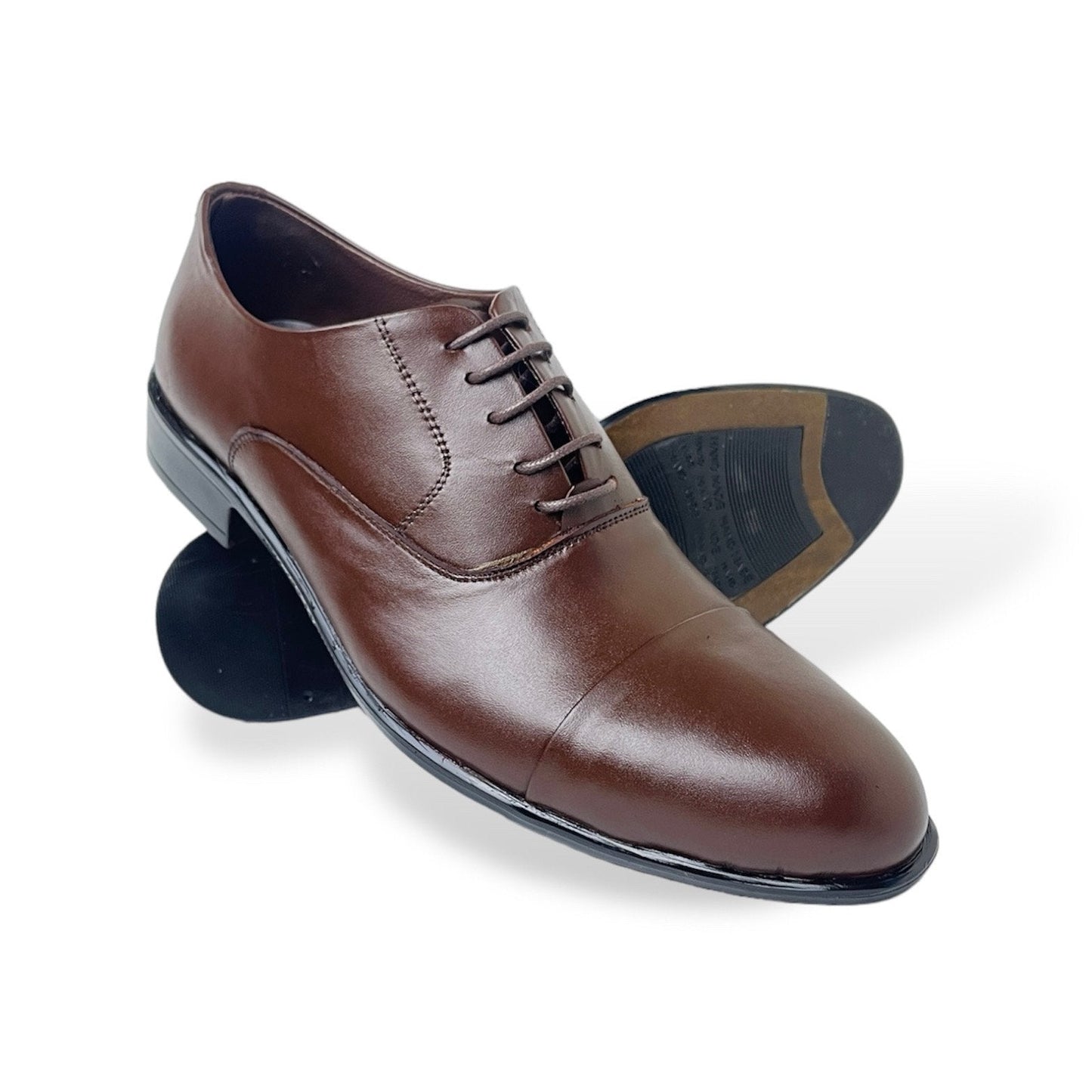 Leather Cap-Toe Oxford Shoes - Brown