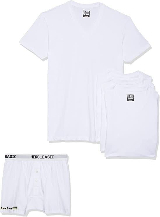 Cotton Solid V-Neck T-Shirt Set of 4 with Free Boxer – White