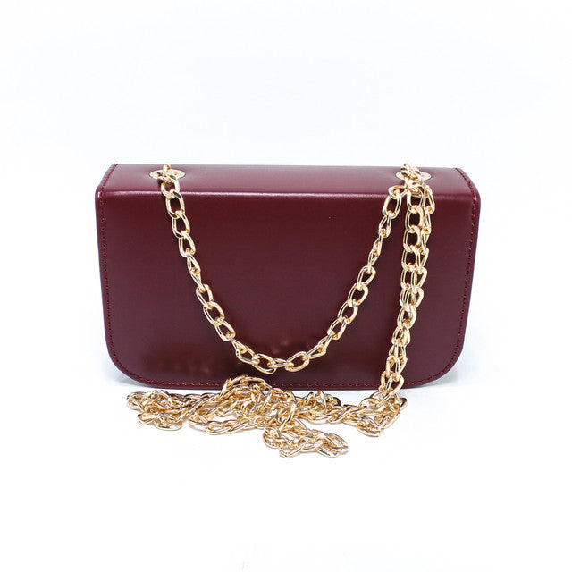 Faux Leather Box Flap Cross Bag - Burgundy