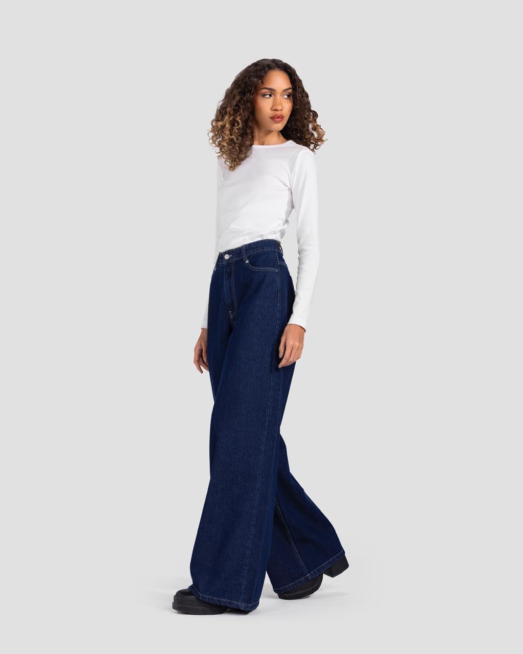 Denim Basic Wide-Leg Pants - Blue