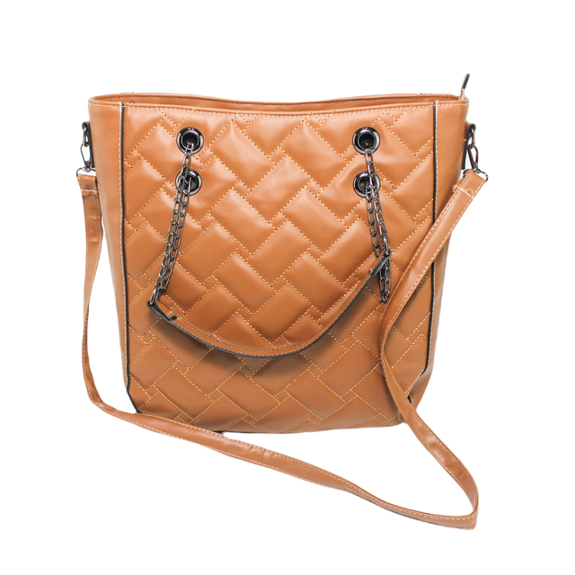 Faux Leather Shoulder Bag - Light Brown