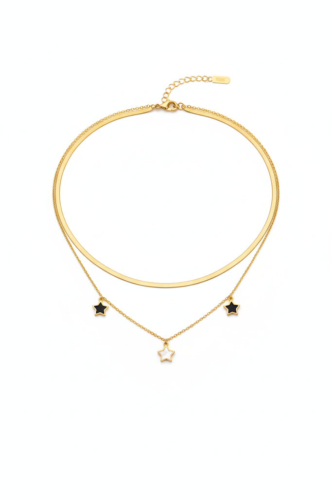 Stainless Steel Double-Layer Star Necklace – Gold