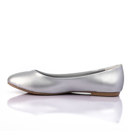 Faux Leather Metallic Ballet Flats - Silver