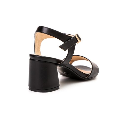 Faux Leather Square-Toe Block Heel Sandals - Gold