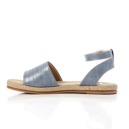 Faux Croc Espadrille Flat Sandal - Light Blue