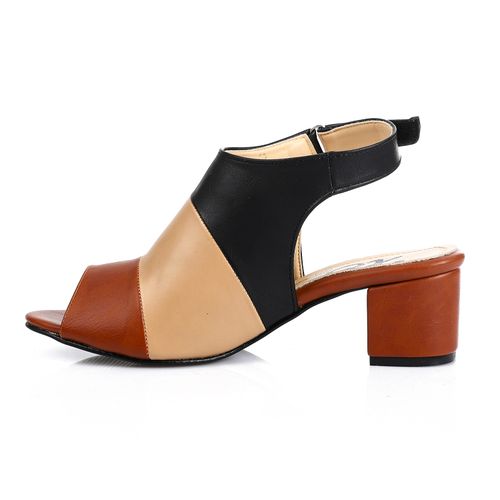 Faux Leather Peep-Toe Block Heel Sandals - Multicolor