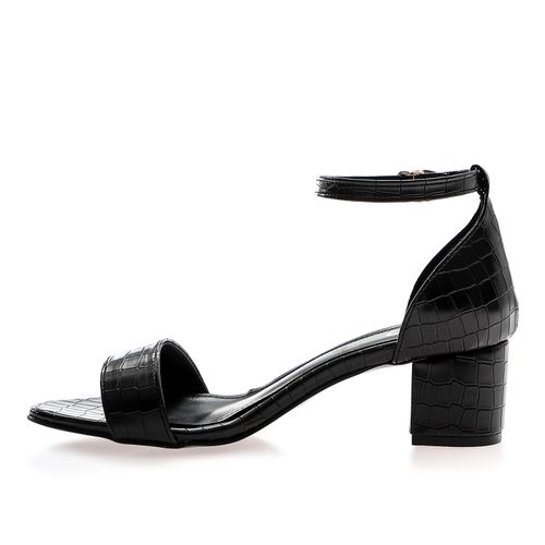 Faux Leather Ankle Strap Block Heel Sandals – Black