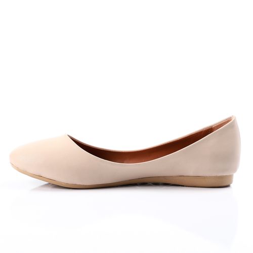 Faux Leather Round Toe Ballet Flats – Beige