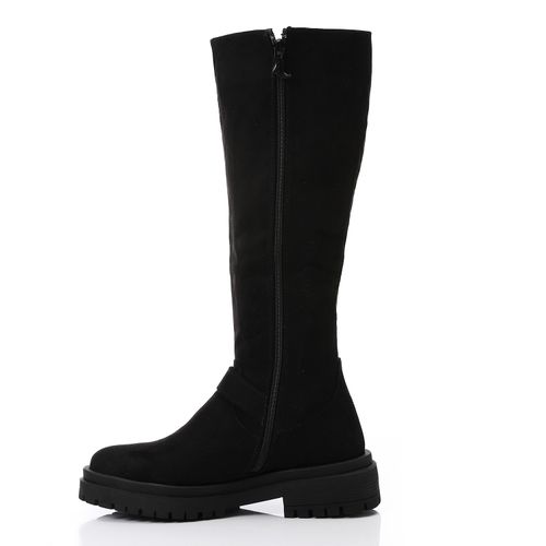 Faux Suede Knee-High Boots – Black
