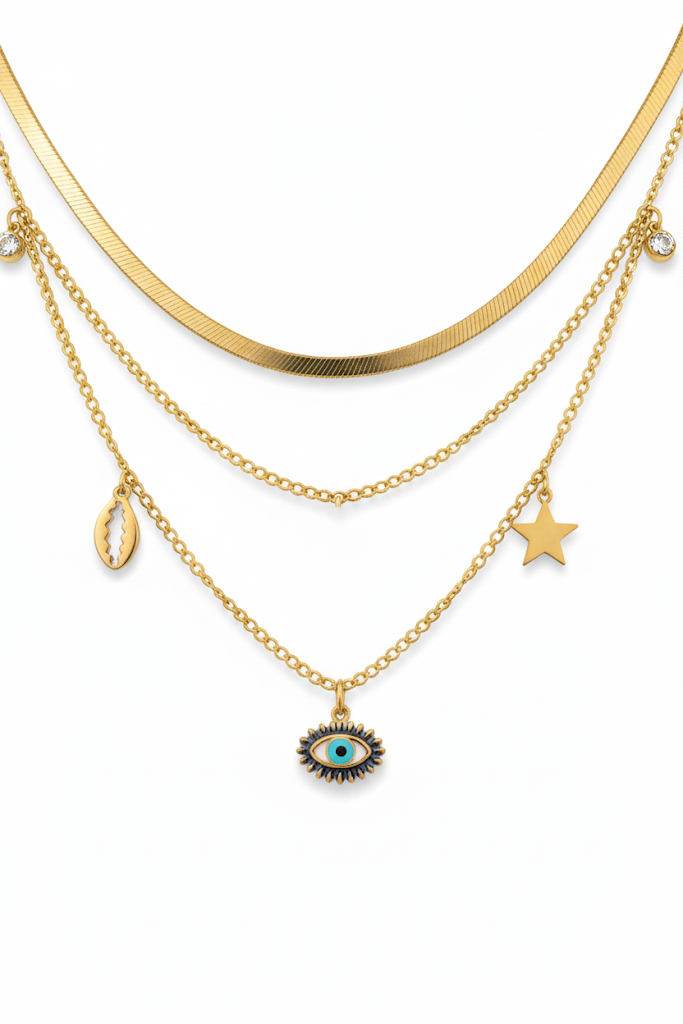 Stainless Steel Layered Necklace Charms – Gold