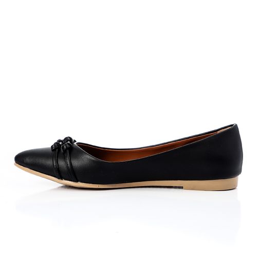 Faux Leather Pointed Toe Flats – Black