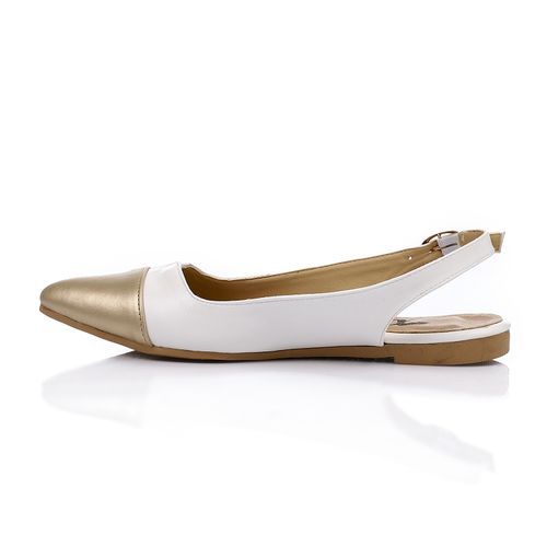 Faux Leather Slingback Flats - White