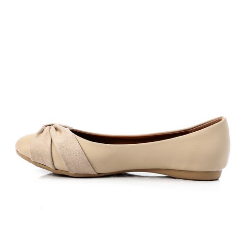 Faux Leather Ballet Flats – Beige