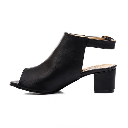 Faux Leather Slingback Block Heel Shoes - Black