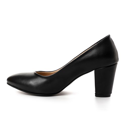 Faux Leather Block Heel Pumps - Black
