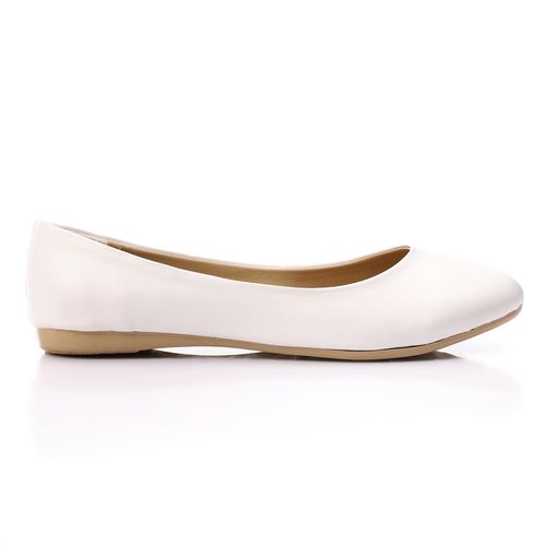 Faux Leather Round Toe Ballet Flats – White