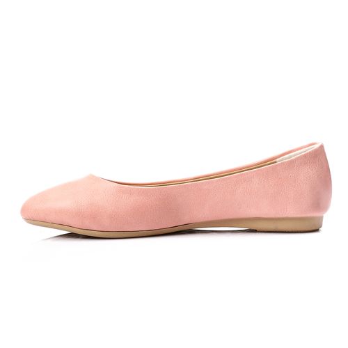 Faux Leather Round Toe Ballet Flats – Pink