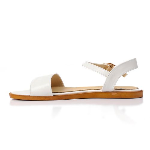 Faux Leather Flat Ankle Strap Sandals - White
