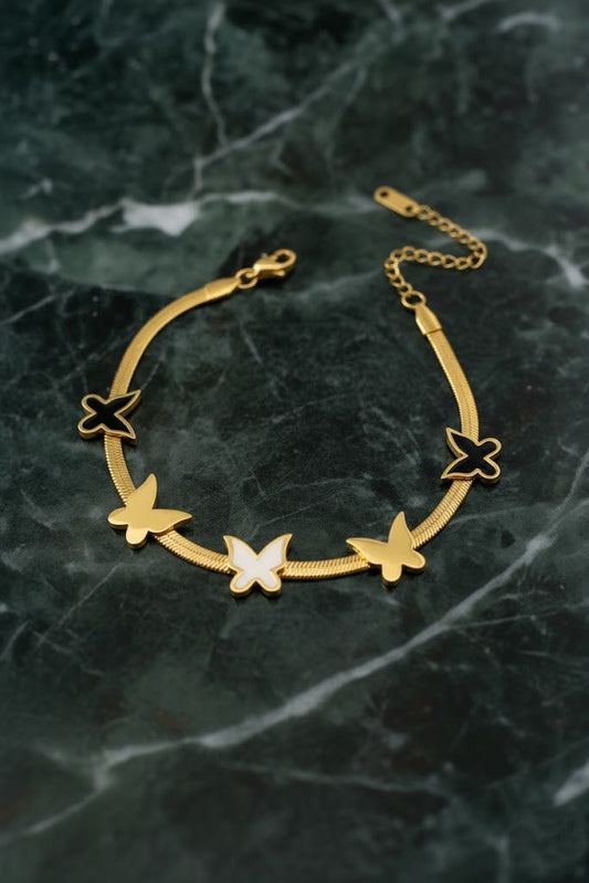 Stainless Steel Butterfly Charm Bracelet – Gold