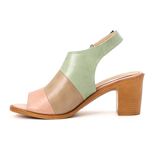 Faux leather Bi-Tone Block Heel Sandals - Multicolor