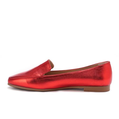 Faux Leather Metallic Slip-On Loafers – Red
