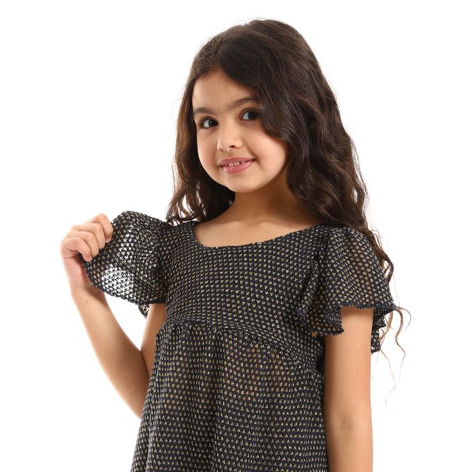 Ruffles Shoulders Stitched Girls Dress
