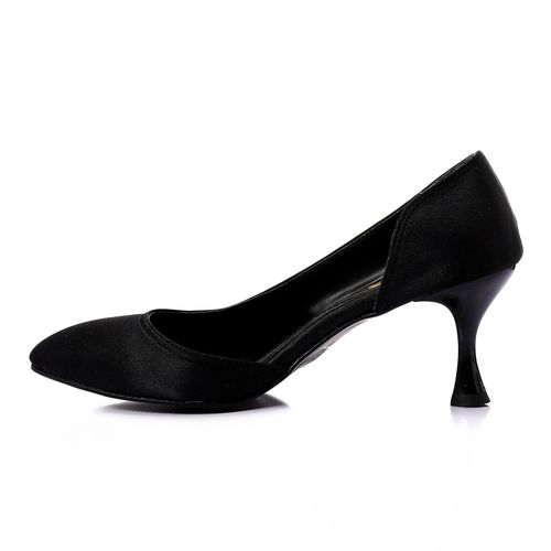 Satin Kitten Heel Shoes - Black