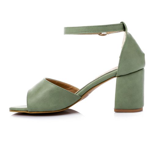 Suede Block Heel Sandals - Light Green