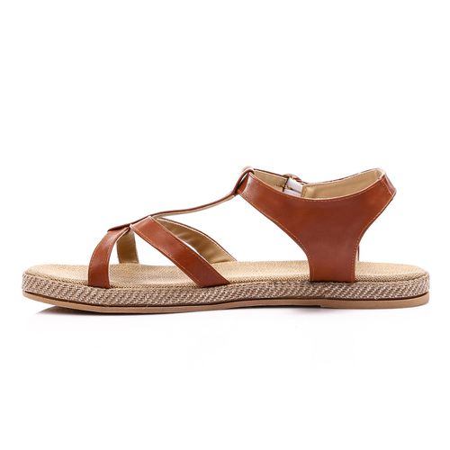 Faux LeatherCriss-Cross Jute Flat Sandal - Tan