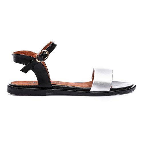 Faux Leather Flat Sandal - Black