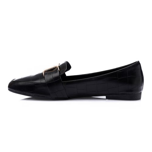 Faux Leather Croc Pattern Loafers – Black