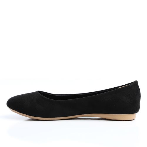 Faux Suede Ballet Flats - Black